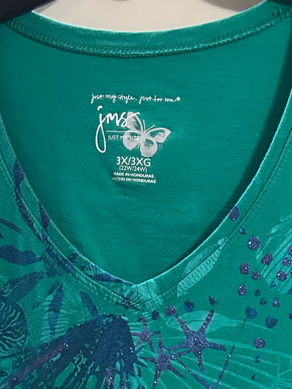 JMS Collection Teal V-Neck Sea Life Graphic Women's Top